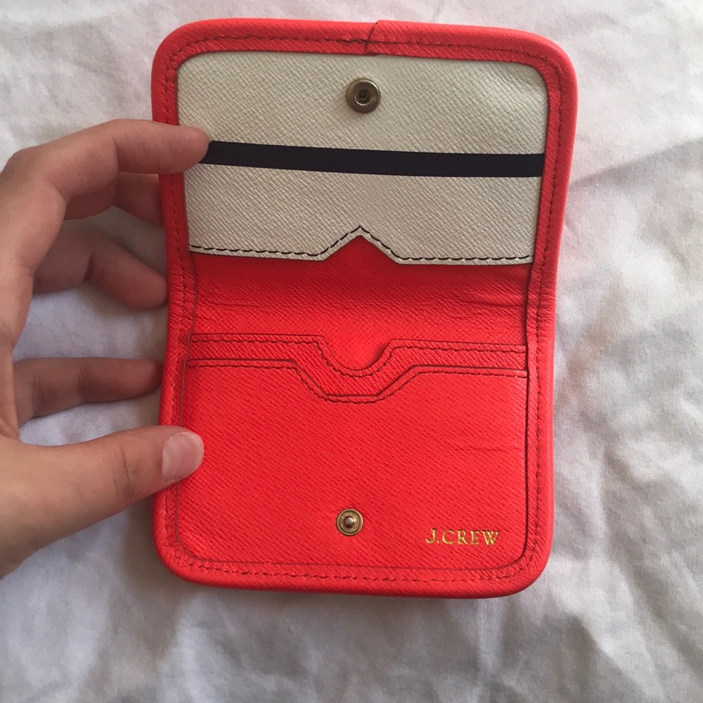 JCrew Wallet  Card Case Navy & White Stripes, Pink